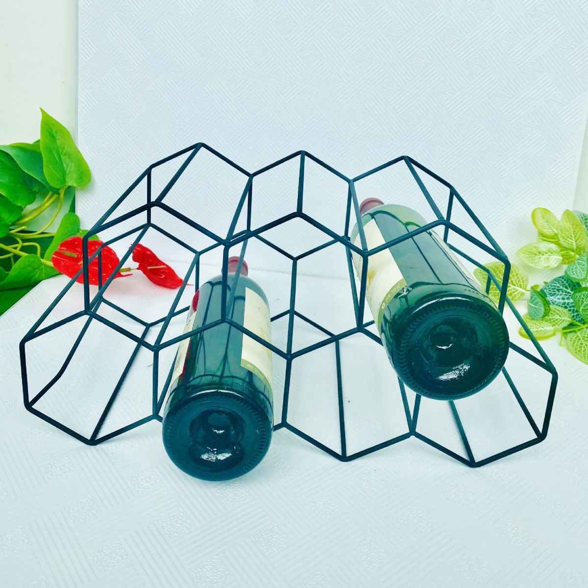 Tabletop or Countertop Free-Stand Bottle Wine Rack Modern Metal Wine Bottle Holder