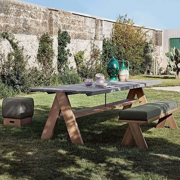 Contemporary Solid Wood Coffee Table Rectangle Outdoor Dining Table