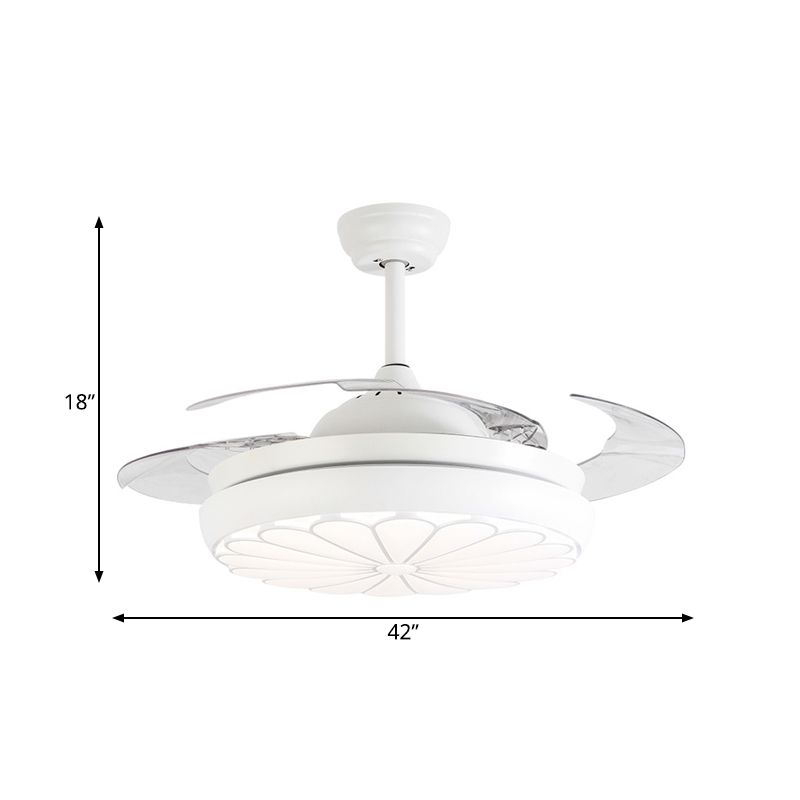 42" Width LED Ceiling Fan Lamp Minimalism Round Metal Semi Flush Mount Light Fixture in White with 4 Blades, Remote/Wall Control/Remote and Wall Control