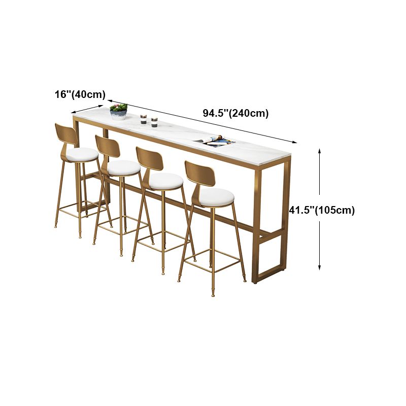 Glam Style Bar Table in Faux Marble and Iron Top Bar Table for Restaurant, Only Table