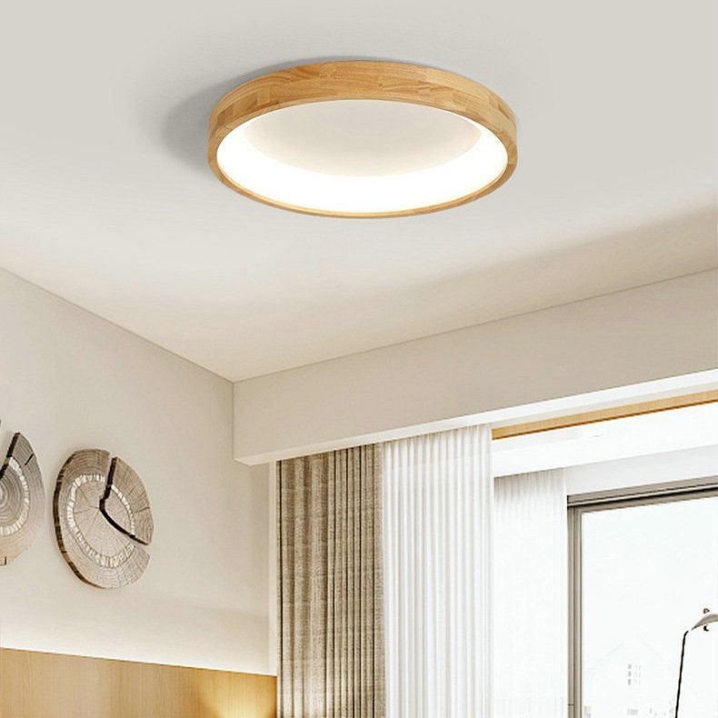 Wooden Circular LED Ceiling Lamp Simplicity Bedroom Flush Mount Light