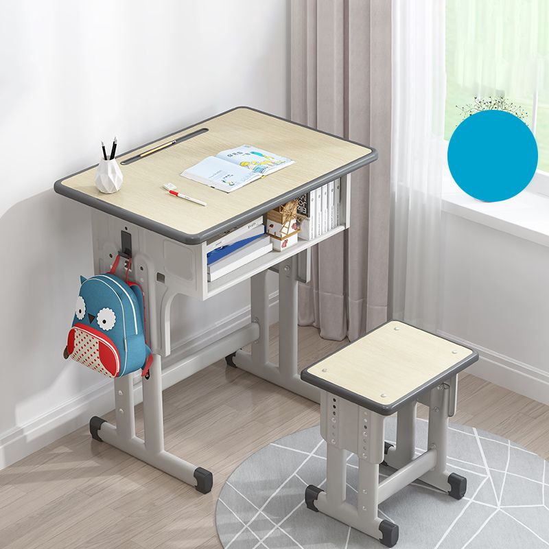 Adjustable Kids Desk Solid Wood Desk and Chair Set with Bookshelf