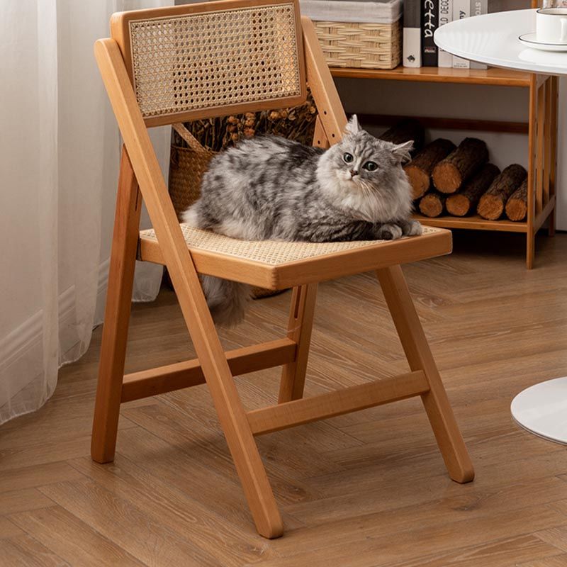 Traditional Folding Rattan Side Chair Wood Dining Side Chair