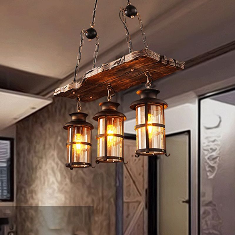 Retro Industrial Style Cylinder Chandelier Wood Pendant Ceiling Lights for Restaurant