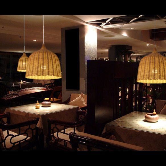 Baschetto cinese Apparecchi di illuminazione a sospensione Rattan Appedisci la luce con cavo sospeso per il ristorante