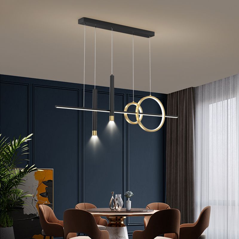 Aluminium Black and Gold Island Light in Modern Simplicity Wrought Iron LED Linear Pendant Light with Acrylic Shade