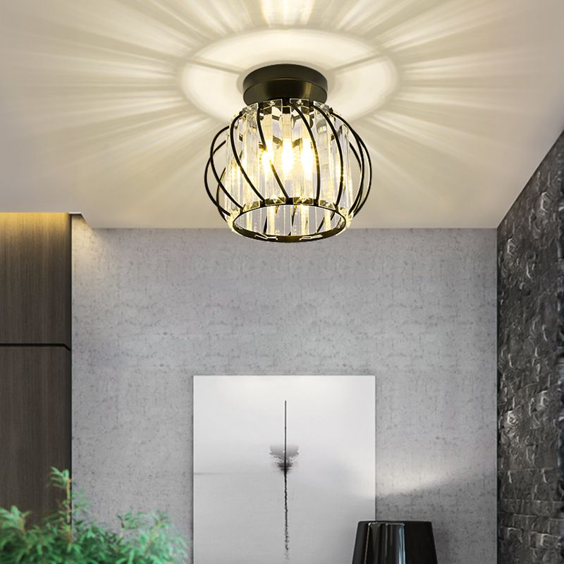 Contemporary Ceiling Lighting Single Light Flush Mount Fixture with Crystal for Corridor