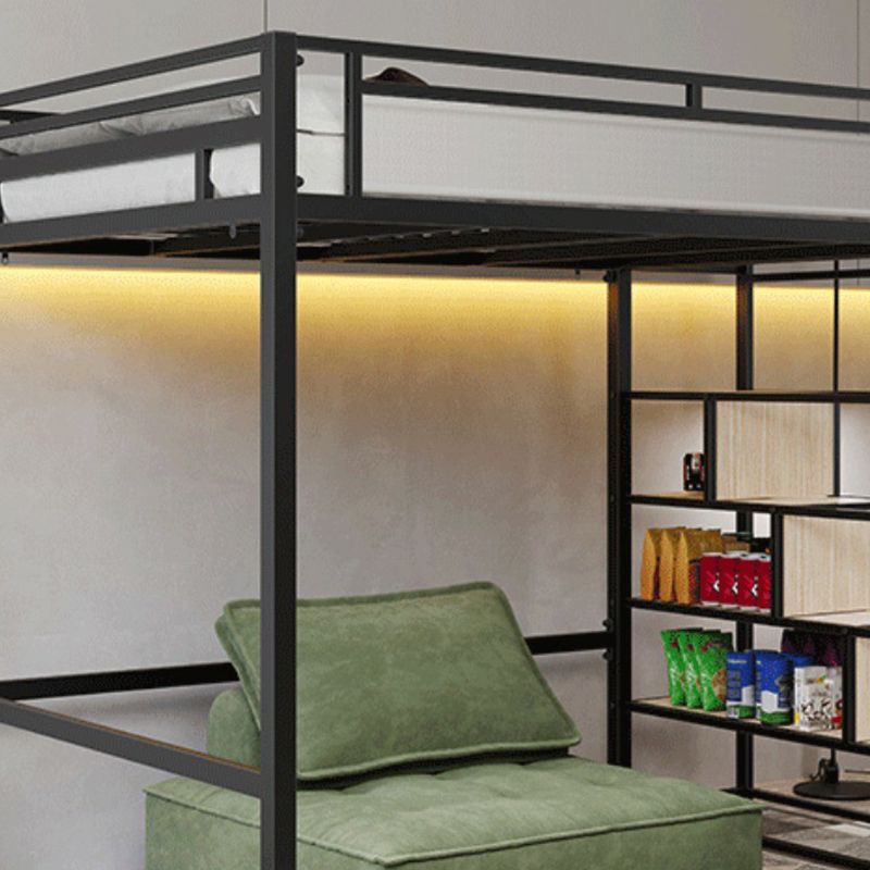 Metal High Loft Bed with Stairway Black Finish Mattress Included Loft Bed