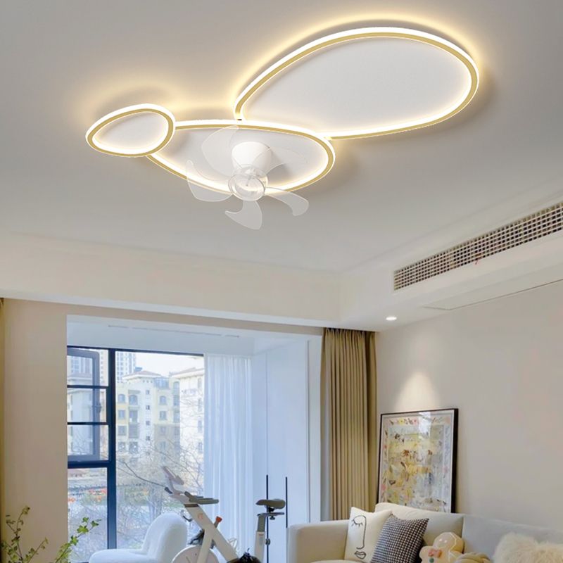 Contemporary LED Ceiling Fan Light Geometric Rotatable Fan Light Ceiling in White