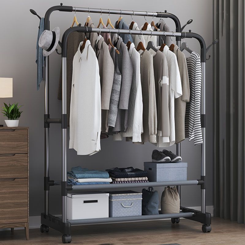 Modern Coat Hanger Hanging Rail Storage Shelves Hooks Metal Coat Rack