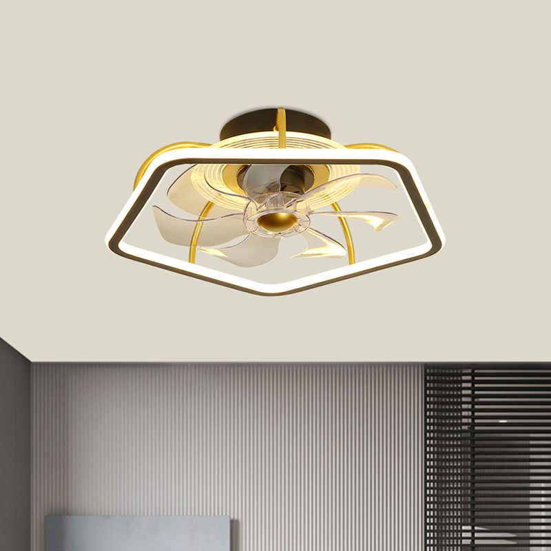 Pentagon Semi Flush Ceiling Light Modern Metal Black/Gold LED Hangventilator Licht met 7 bladen, 18,5 "Breedte