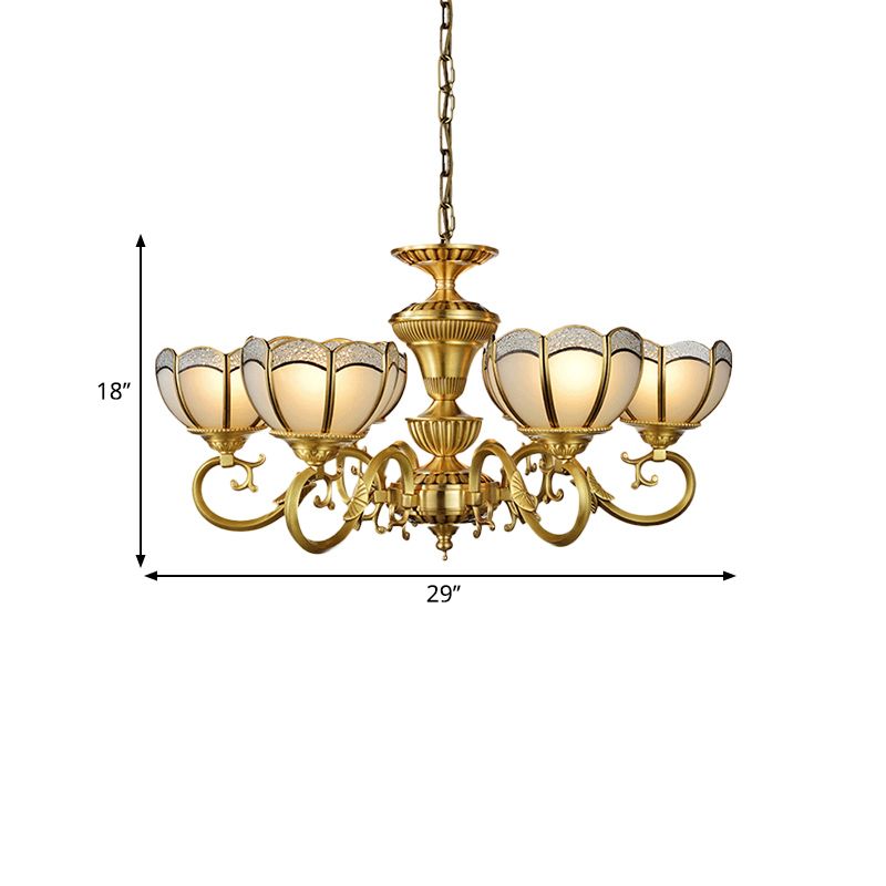 6 lichten kroonluchter hanglamp koloniale slaapkamer plafond suspensie licht in goud met bowl frosted glazen schaduw