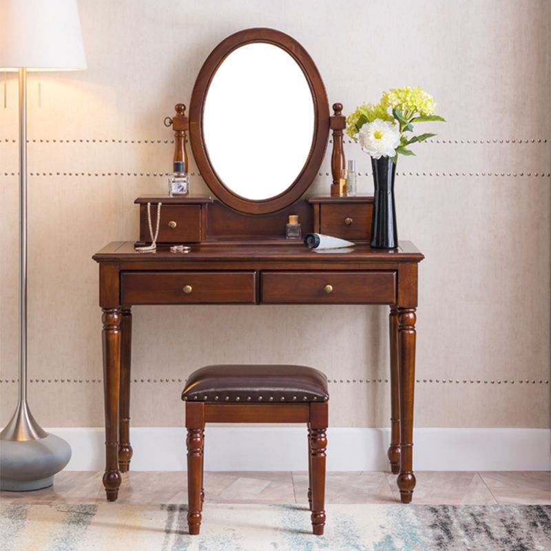 Traditional Wooden Makeup Vanity Desk Table With Drawer in Grand Walnut