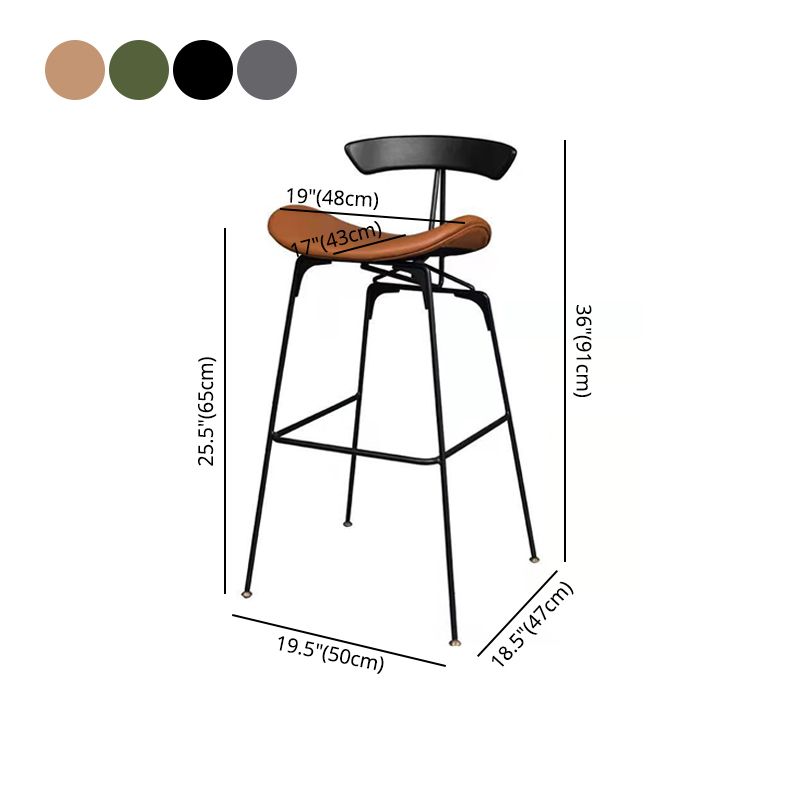 Leather Contoured Seat Barstool Industrial Metal Counter Stool with Backrest 1 Piece