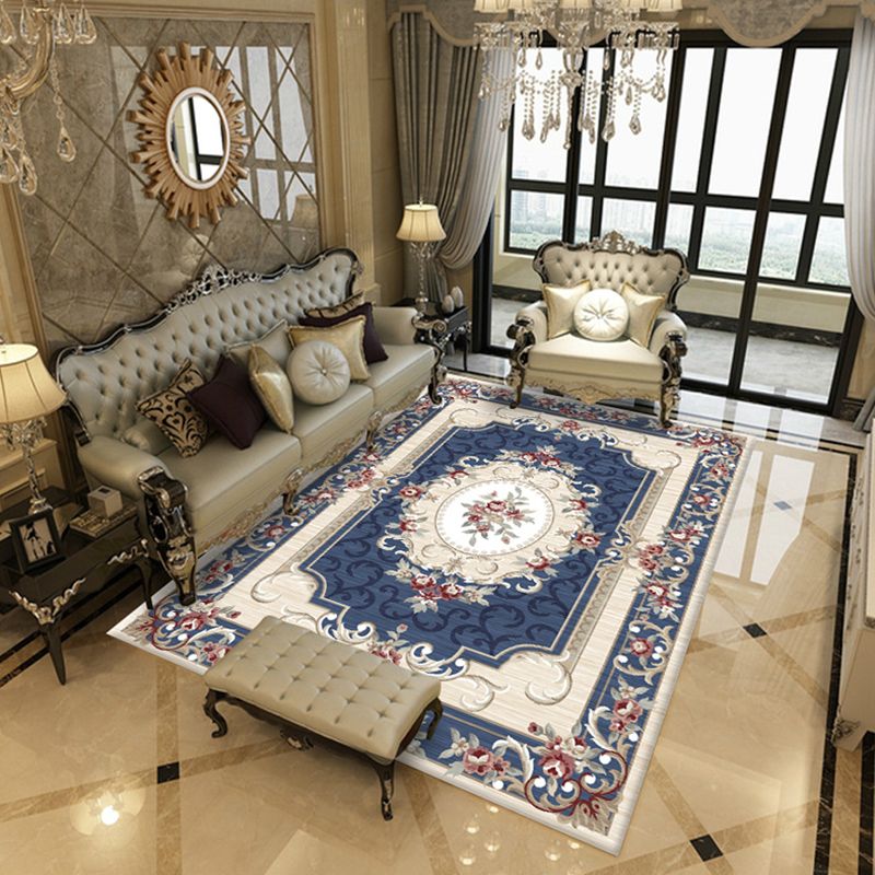 Nostalgia Medallion Print Rug Classical Polyester Carpet Non-Slip Backing Area Rug for Living Room