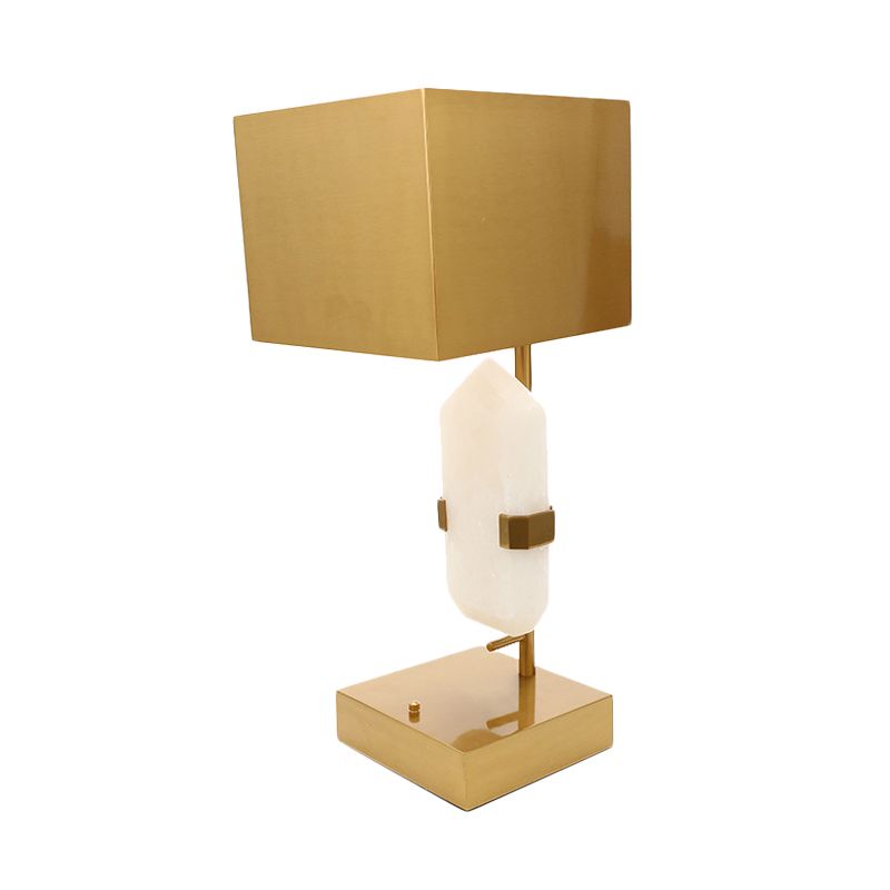 Modern Rectangle Table Light Stainless Steel 1 Light Bedroom Desk Lamp in Gold with Geometric Jade Decor