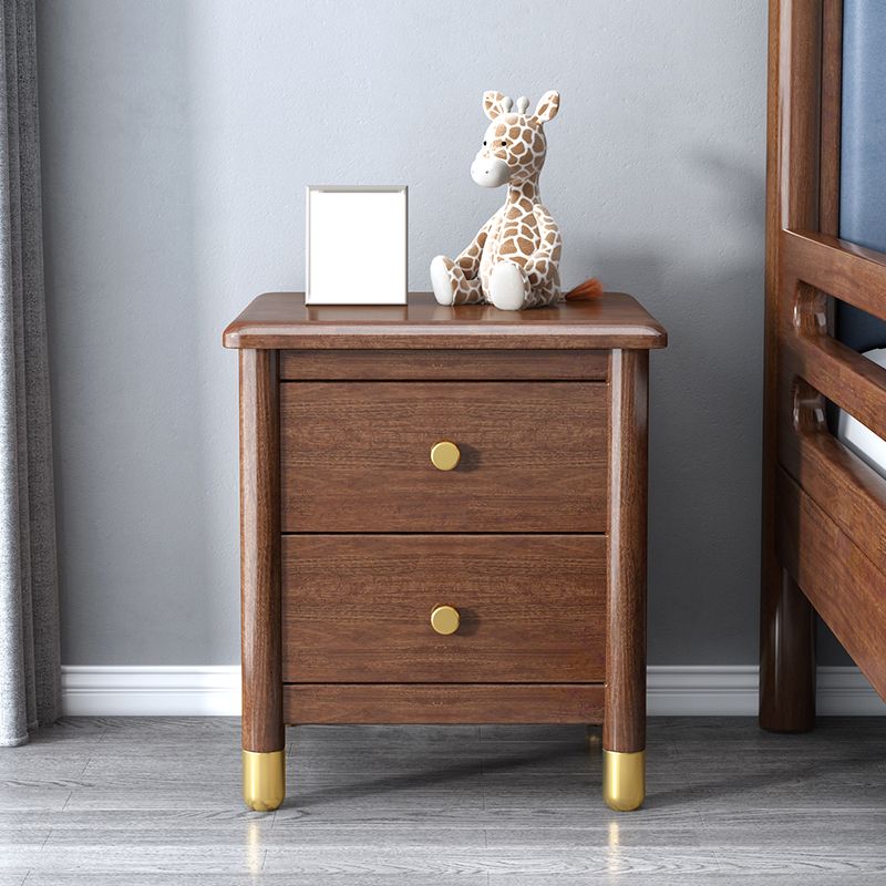 Modern Solid Wood Nightstand Drawer Storage Walnut Legs Included Night Table in Brown