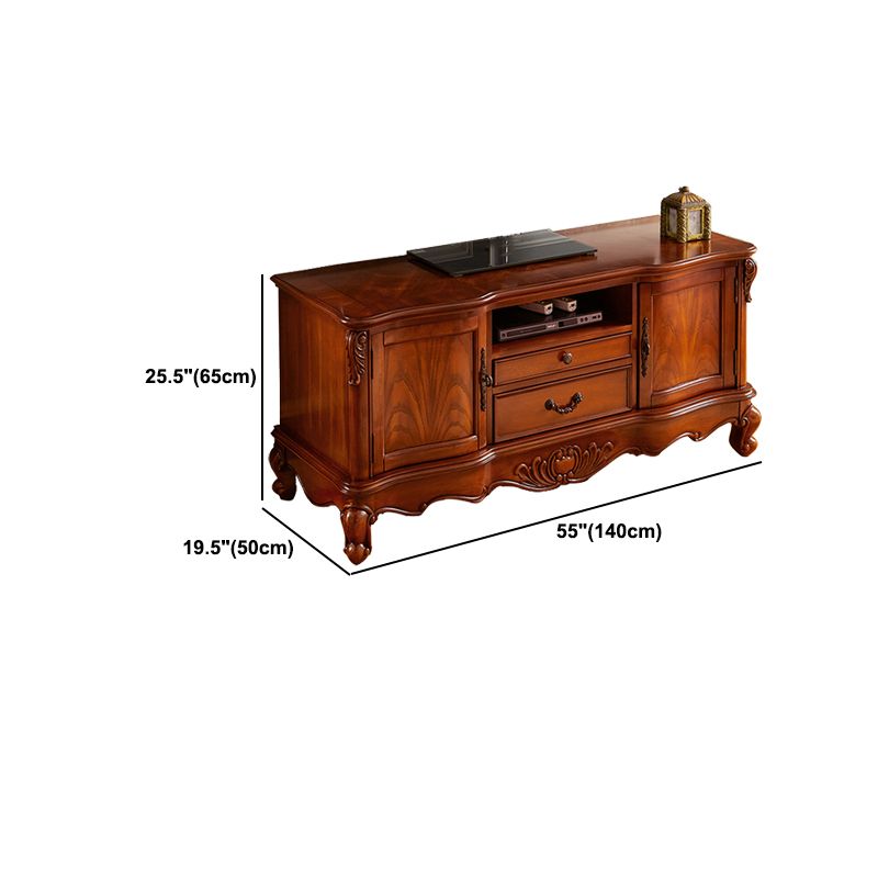 Brown Traditional Style TV Cabinet Rubber Wood and Birch Wood TV Stand