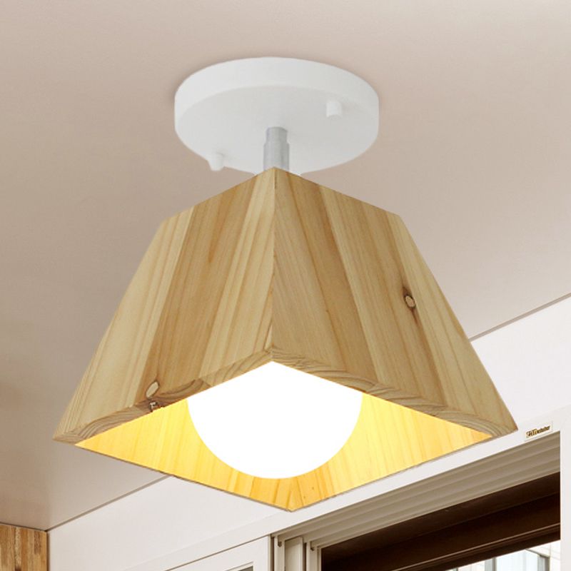 Contemporary Trapezoid Semi Flush Pendant Light 1/2/3-Head Wooden Ceiling Light Fixture in White Finish