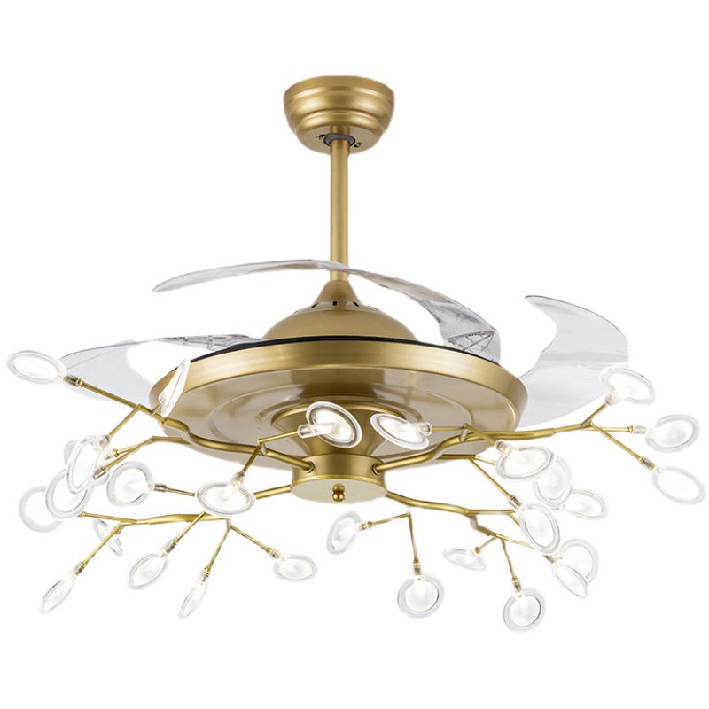 Remote Control Firefly Semi Flush Chandelier Postmodern Metal Dining Room Ceiling Fan Light, 42" W