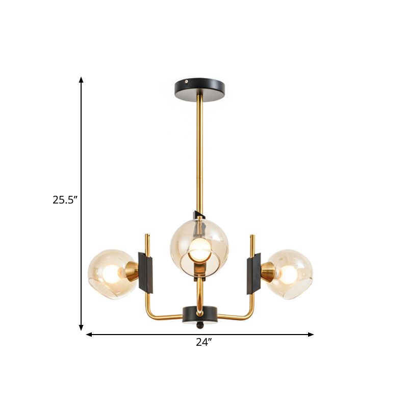 Plafond de globe en verre transparent lustre antique 3/6 lumières Gold suspendus suspendus en lumière chaude / blanche