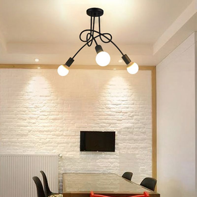 Metal Semi Flush Mount Candelier Minimalista Bombilla expuesta Sala de estar Semi Flush Lighture