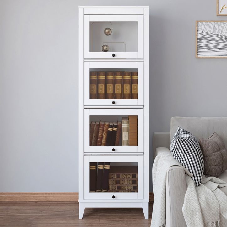 Modern Vertical Standard Bookshelf Manufactured Wood Bookcase with Glass Doors