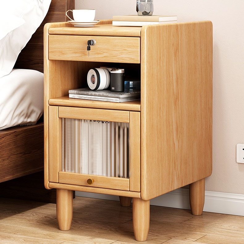 Modern Rubber Wood Bed Nightstand Open Storage Drawers Included Night Table for Bedroom