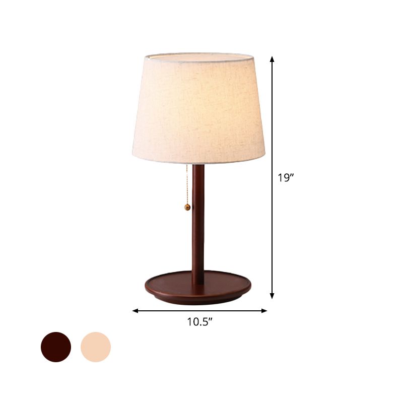 1 Head Conical Table Light Modernist Fabric Small Desk Lamp in Red Brown/Wood with Pull Chain