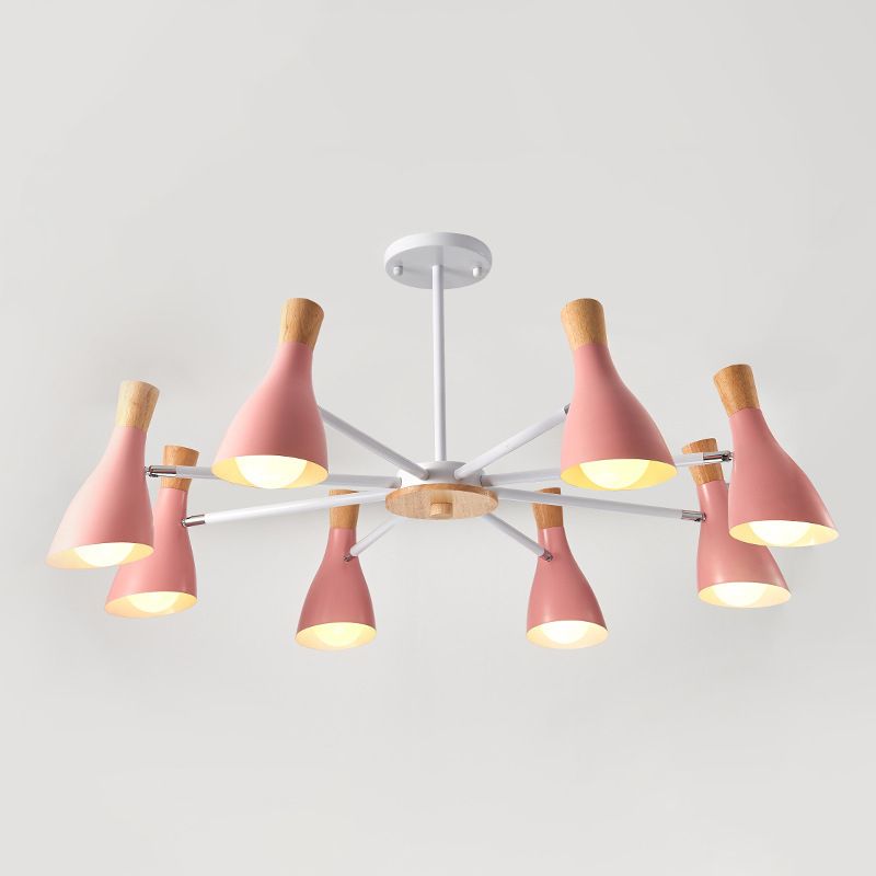 IJzeren bias-gesneden fles kroonluchter lamp macaron stijl houten hanger licht voor woonkamer