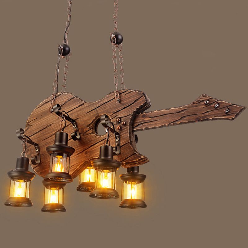 Industrial Wood Hanging Chandelier 6-Light Ceiling Hanging Light Fixture for Bar