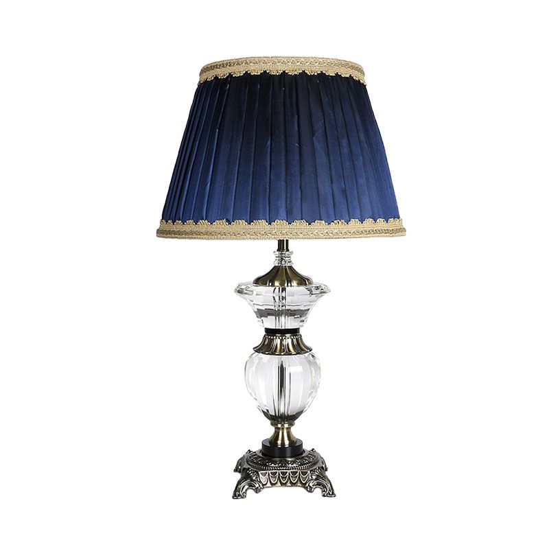 Barrel Bedroom Crystal Night Table Lamp Lodge Fabric 1 Light Blue Nightstand Light with Braided Trim