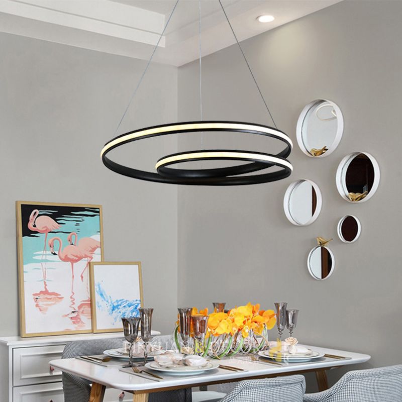 Black/White Spiral Line Chandelier Minimalist 18"/23.5" Wide LED Acrylic Pendant Lamp in Warm/White Light