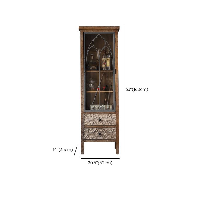 Traditional Solid Wood Display Stand Glass Doors Hutch Buffet for Bedroom