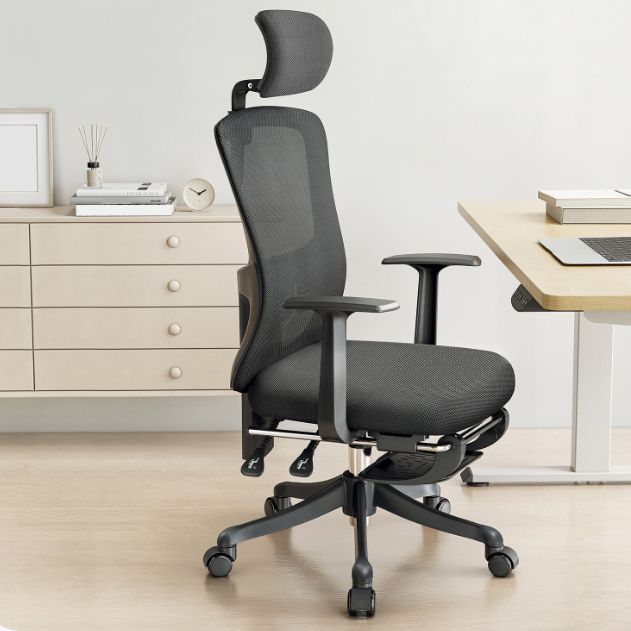 Modern Fixed Arms Office Chair Adjustable Seat Height Black Desk Chair with Wheels