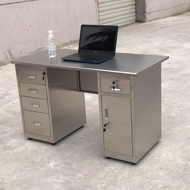 Rectangular Shaped Office Desk Stainless Steel for Office in Silver