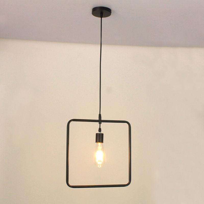 Black 1 Head Pendant Light Fixture Loft Iron Flower/Square/Round Frame Ceiling Hang Lamp over Table