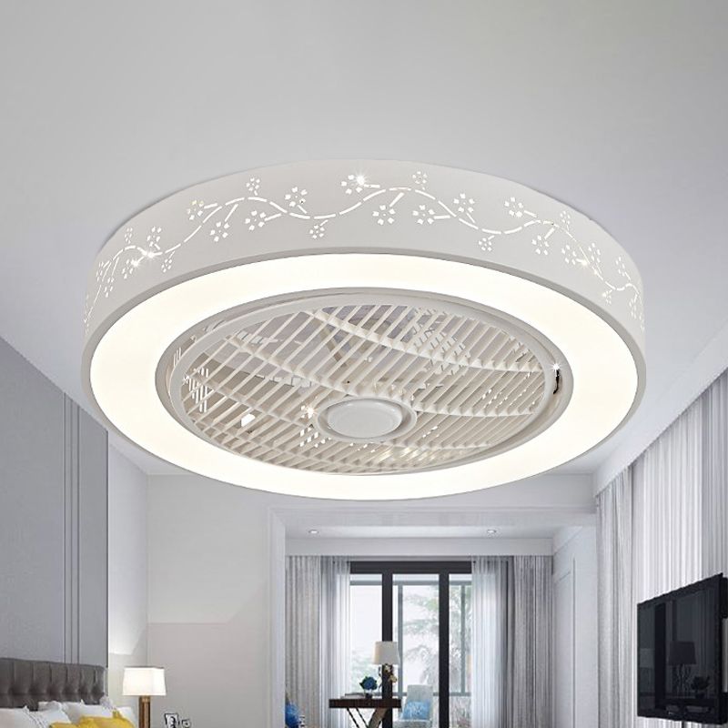 Fleur / carré ventilateur en métal LED contemporain LED 21,5 "W CHAMBRE SEMI FUSH LEMINGLING EN BLANC avec 4 lames