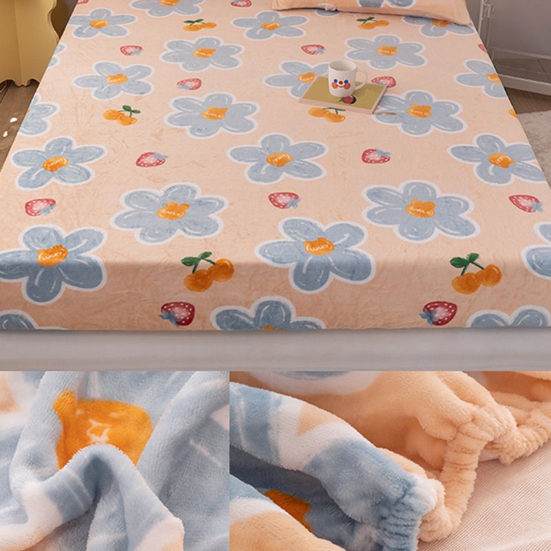 Flannel Bed Sheet Set Modern Cartoon Print Fitted Sheet for Bedroom