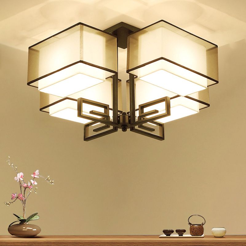 Modern Style Geometry Shape Flush Mount Fabric Ceiling Light for Bedroom