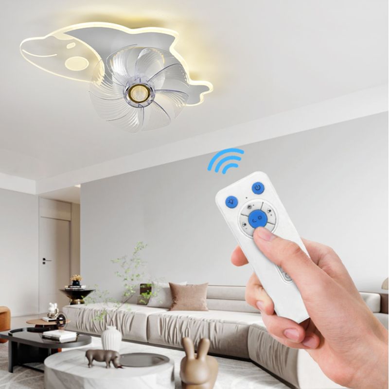 Cartoon LED Ceiling Fan Lamp 360-Degree Rotatable Kids Bedroom Semi Flush Mount Light