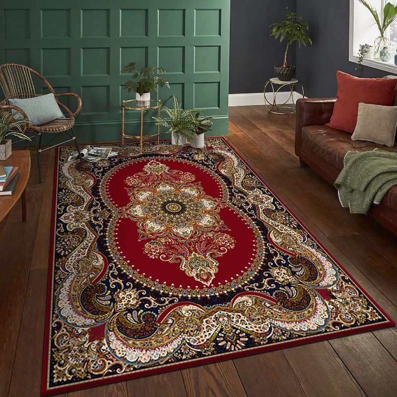 Traditional Persian Area Rug Glam Floral Printed Carpet Stain Resistant Carpet for Home Decor