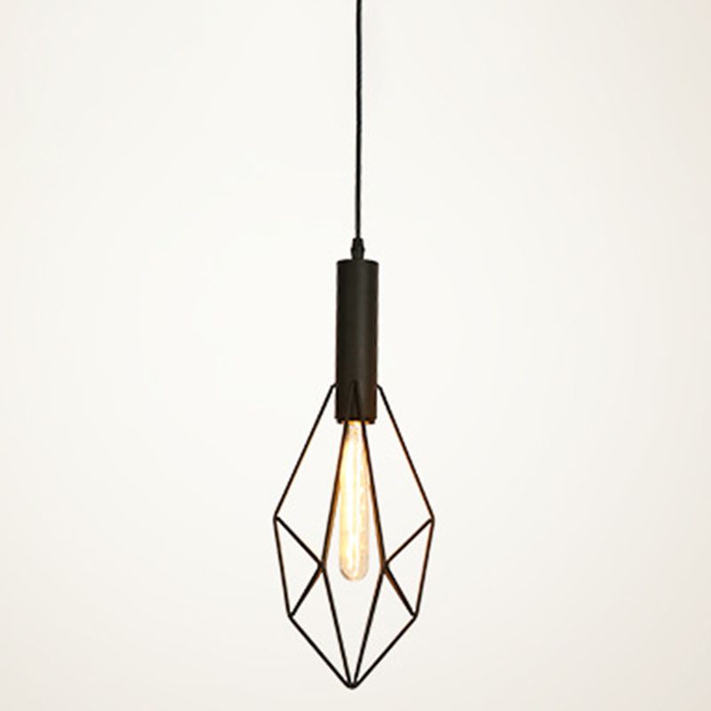 Industrial Style Geometric Hanging Light Kit Metal Hanging Pendant Light in Black