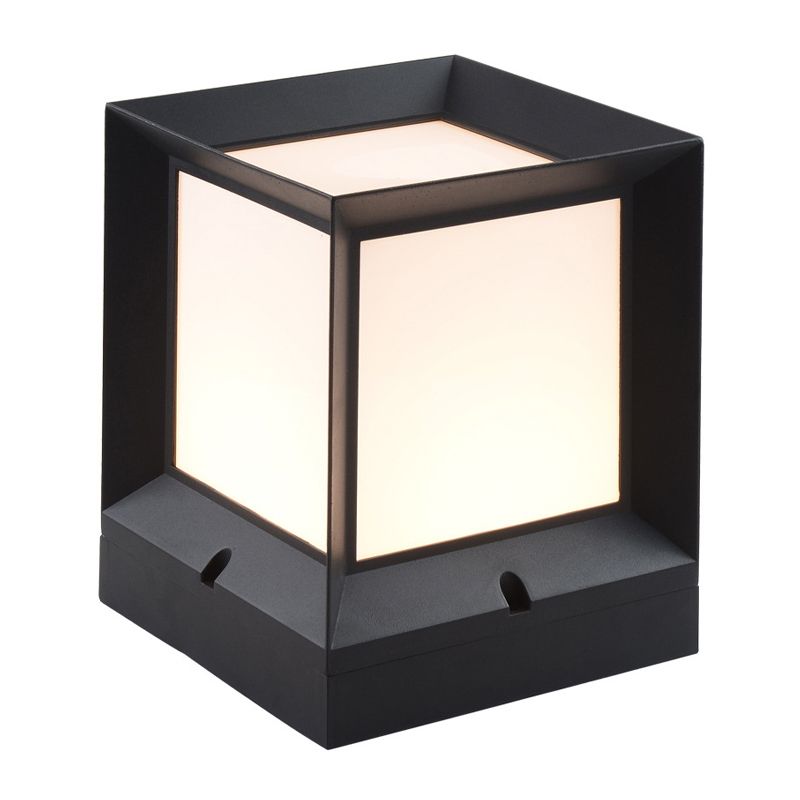 Rectangular Shape Metal Pillar Lamp Modern Style 1 Light Waterproof Outdoor Light in Black