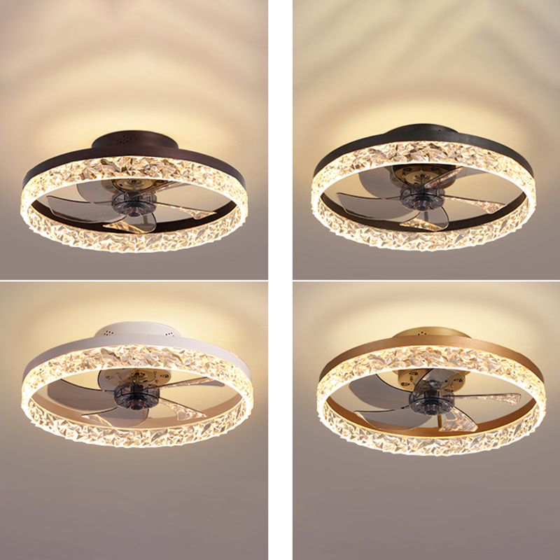 Modern Luxury LED Ceiling Fans Lacquered Iron Circular Flush Mount with Acrylic Shade