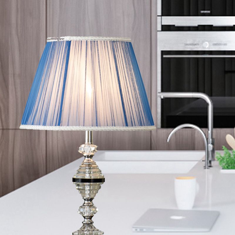 Blue Tapered Night Table Lamp Contemporary 1 Bulb Clear K9 Crystal Nightstand Light for Living Room