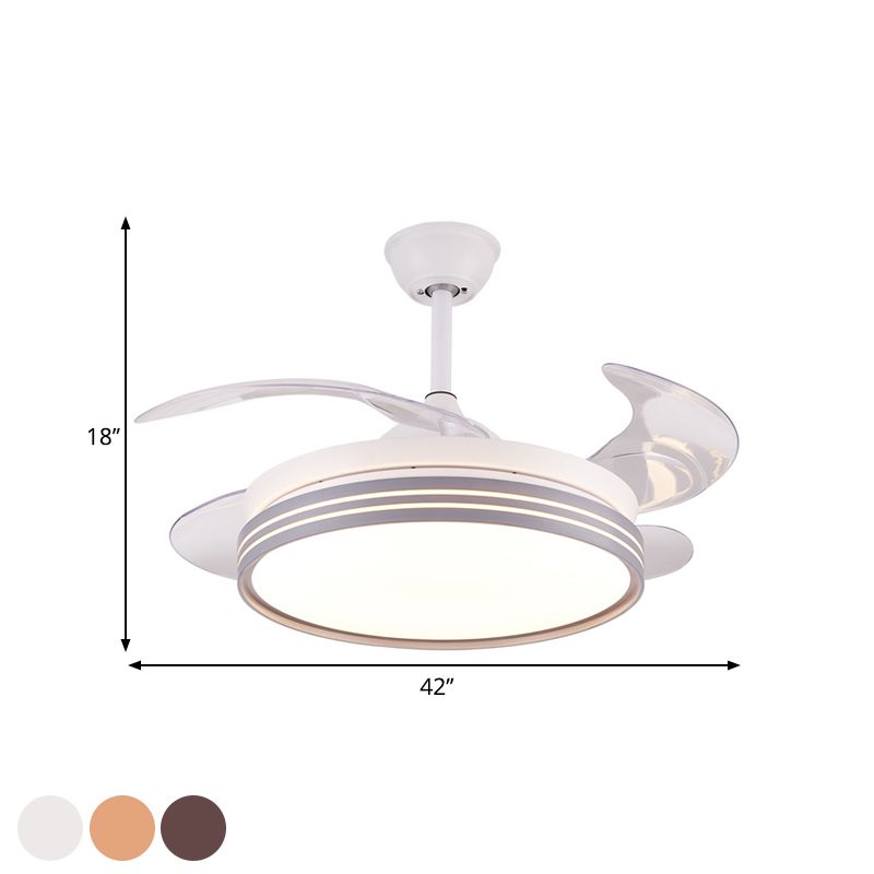 Trommel 4 messen semi -flush mount lamp moderne metalen koffie/wit/gouden led hangende ventilatorlicht, 42 "breed