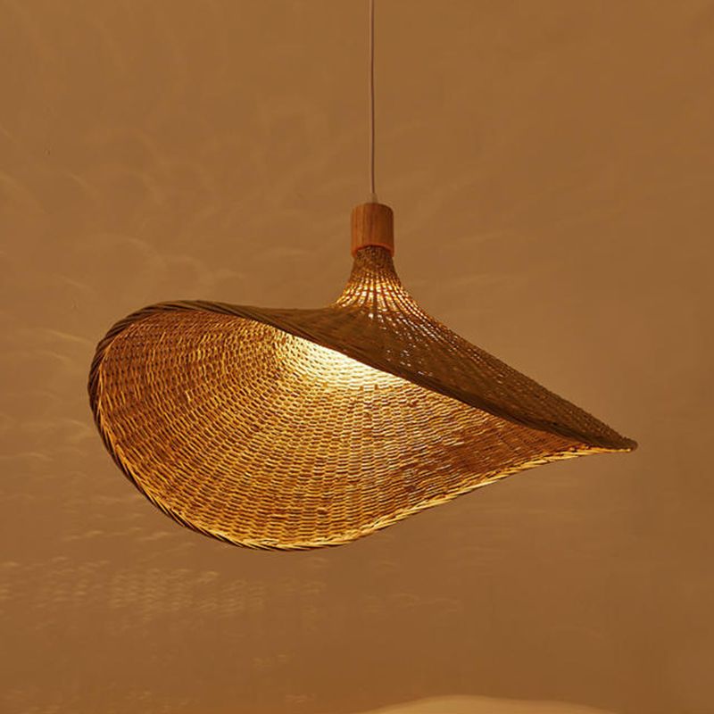 Asian Style Handmade Bamboo Weaving Modern Pendant Hat Shape Kitchen Pendant Lighting