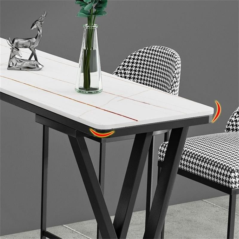 Sintered Stone Top Rectangular Pub Table Industrial Bar Table with Double Pedestal