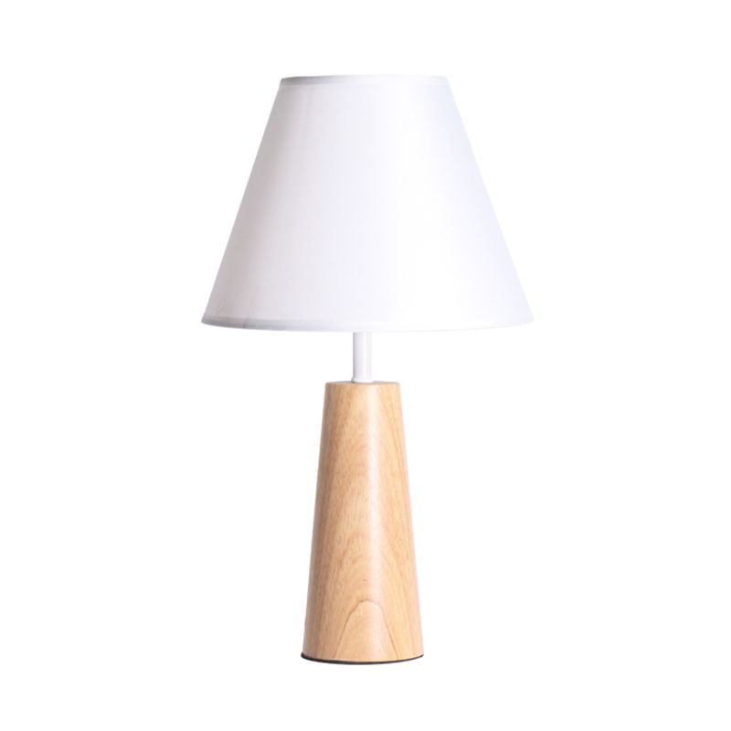 1 Light Bedroom Night Lamp Modern Style Wood Table Light with Conical Fabric Shade